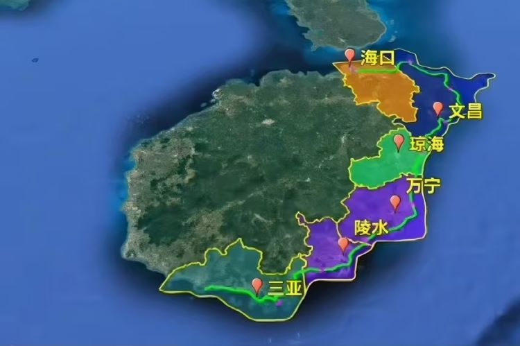 海口到三亚自驾游-东线市县分布图